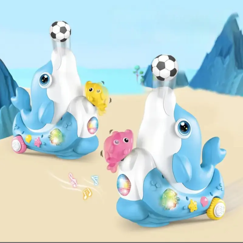 Electric Walking Dolphin Toy for Toddlers, Light Up Crawling Toy with Music, Blowing Ball & Bump & Go Action, Sensory Birthday Gift