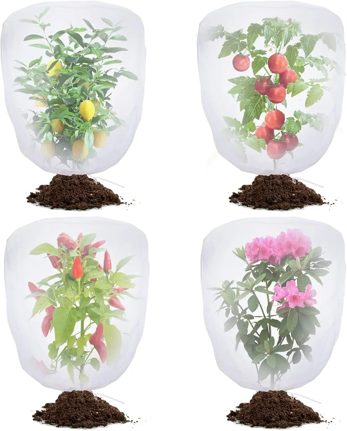 4 Pack Garden Bird Netting with Drawstring, 3.3 x 2.7FT Plant Protection Net for Vegetables, Tomato Plants, Blueberry Bushes, Birds, Insects & Garden Pests