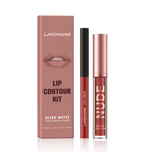 2-Pcs Matte Lipstick & Lip Liner Set for Women, Velvet Soft Lip Makeup Kit with Smooth Color Glide, Smudge-Resistant Long Wear Finish, Hydrating Daily Beauty Cosmetic for Office, Dating, Travel and Casual Makeup Looks