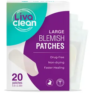 20 CT LivaClean Large Hydrocolloid Patches - For Pore Spots Nose Face Cystic Pimple Zit Patch - Big Pimple Patches Hydrocolloid Bandages Strips Stickers Pimple Patch XL Large Blemish Patch Large Mask Surface Area Cover Acne Skincare Skin Repair