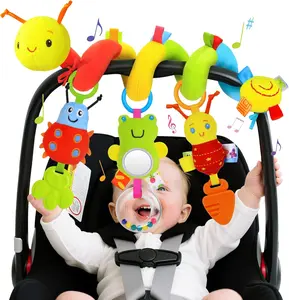 Spiral Car Seat & Stroller Activity Toy - Baby Sensory Toys Soft Hanging Toys for Babies 0-12 Months Boys Girls Carseat Crib Stroller, with Ringing Bell, Music
