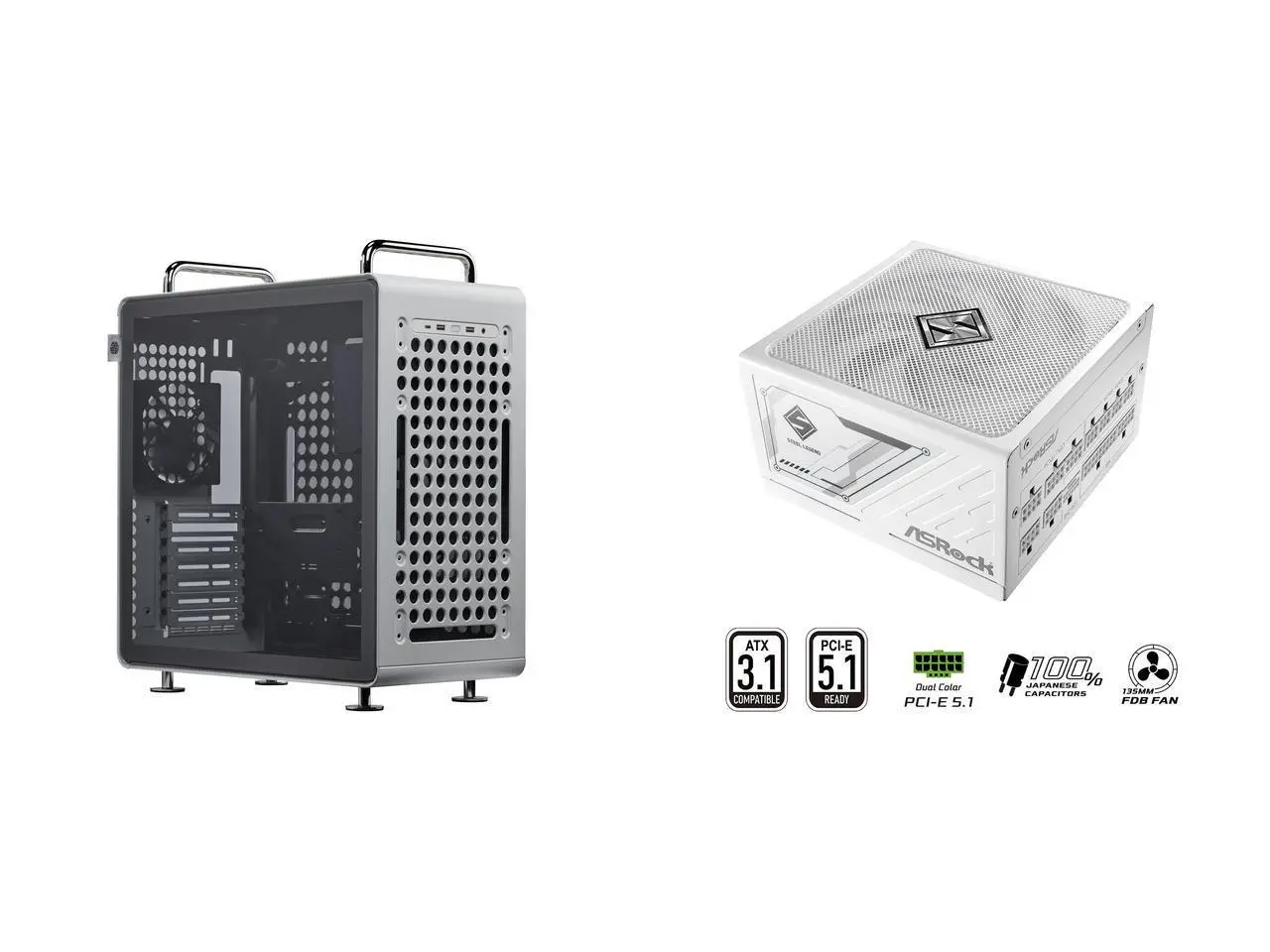 Cooler Master QUBE 540 ATX Mid-Tower PC Case - Customizable Modular Chassis with Movable I/O Panel, Multi-Position PSU Mount, Tempered Glass & Handles - Moonstone ASRock SL-850GW Gold 850W Full Modular Power Supply