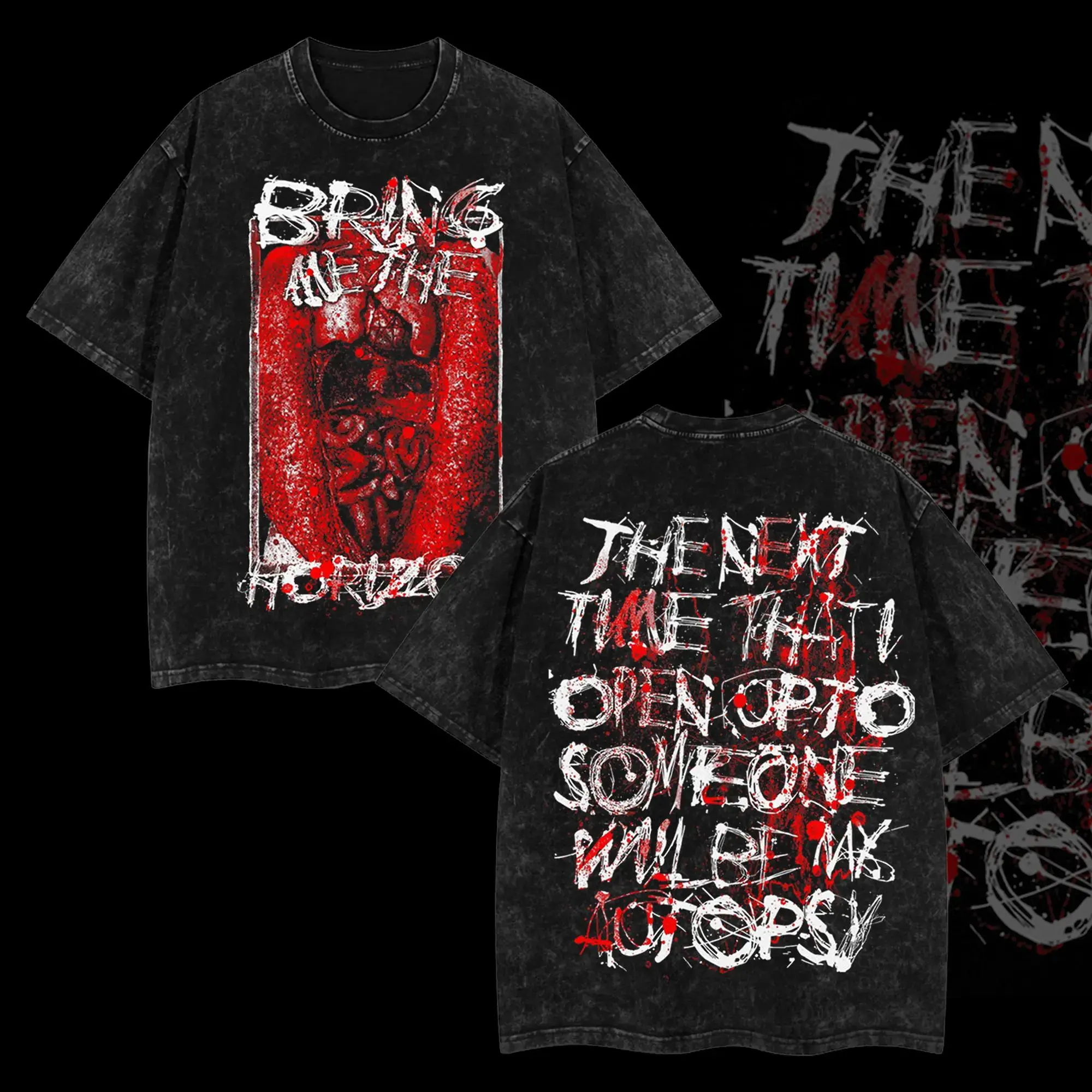 Autospy Star Bring Me The Horizon Heavy Metal Washed Shirt Unisex Oversize Rock Band Cotton T-shirt Gift For Rock Music Lovers Gothic Punk Emo Grunge Y2K Outfits Vintage 90s Graphic Tees Graphic Streetwear T-shirt BMTH Merch Oversized Soft Apparel Ribbed