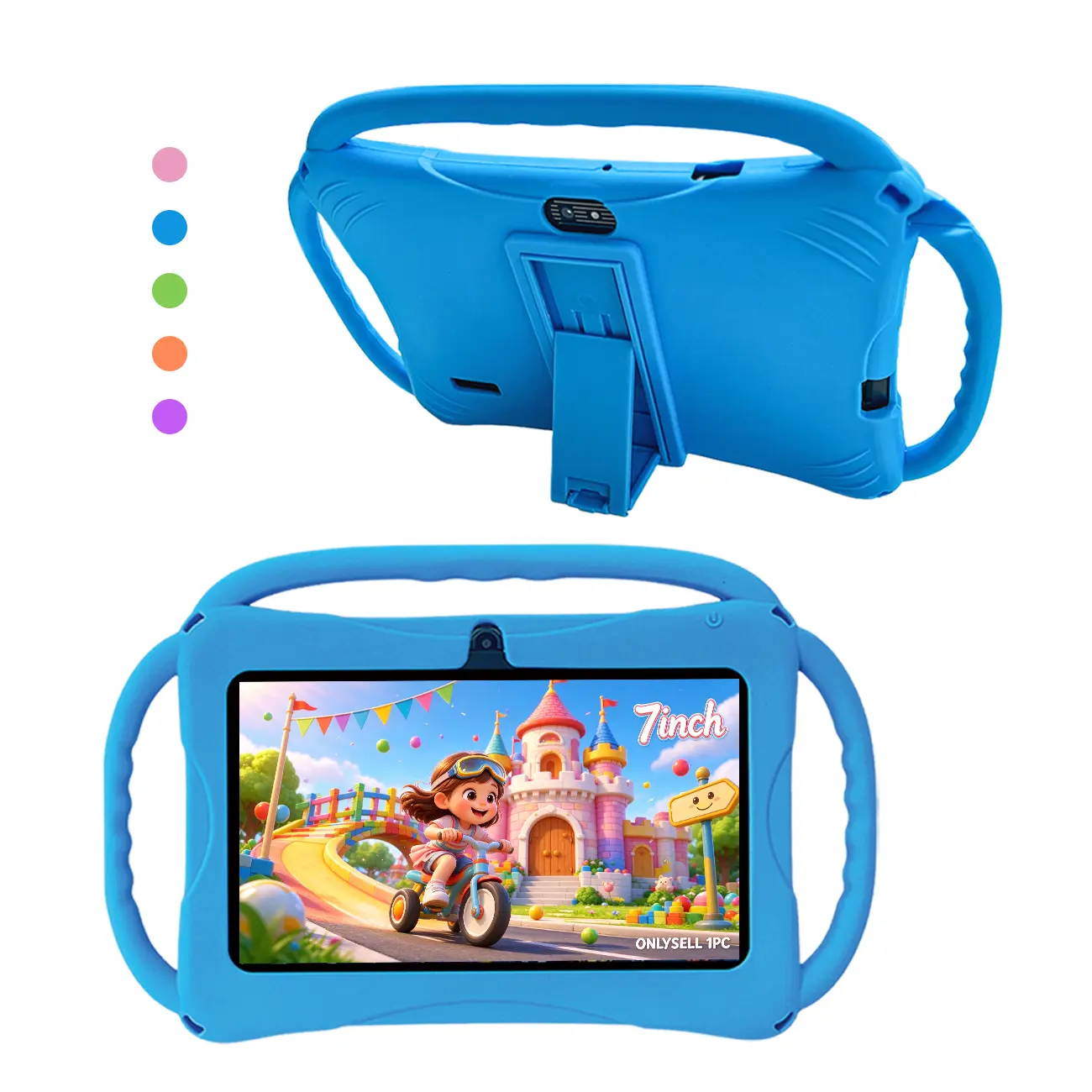 7 Inch Kids Tablet with Parental Control, Android 12 32GB, Shockproof Silicone Case, WiFi, Halloween Thanksgiving Black Friday Christmas Xmas Holiday Gift for Toddlers Boys Girls - No Adapter (Pink/Blue) Bluetooth Screen Cellphone Smartphone