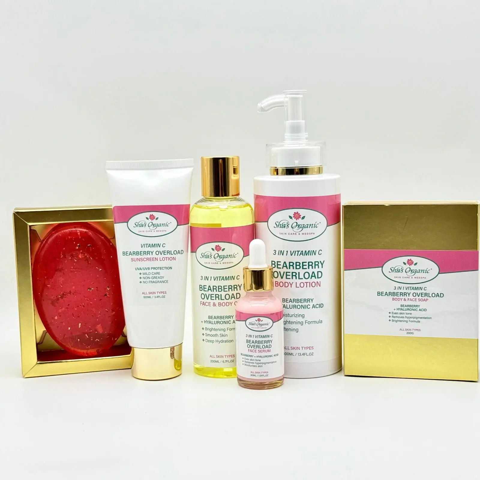Sha's Organic Skincare Bearberry Brightening Face & Body Cream Single Item - Hyaluronic Moisture, Minerals-Infused Body Moisturizer for Dry Skin Adults, Anti-Age Benefits, Hydrating Glow, Long-Lasting Moisture, Fresh, 50G, Alcohol Free Body Care Set