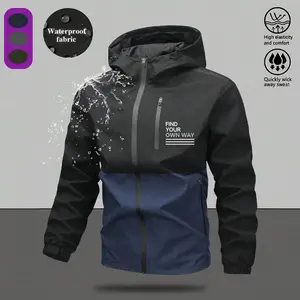Men's autumn and winter fashion waterproof and windproof hooded lightweight flight jacket, suitable for outdoor travel, fashion printing, punk style
