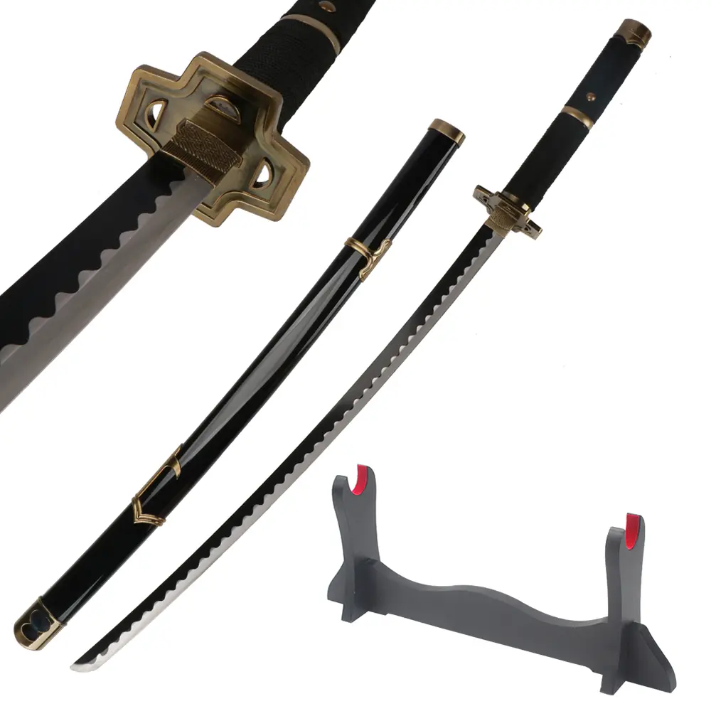 41 Inch Yubashiri Katana Replica, Roronoa Zoro's Durable Cosplay Sword with Stainless Steel Dull Blade & Wooden Display Stand for Anime Fans and Collection, Samurai Katana