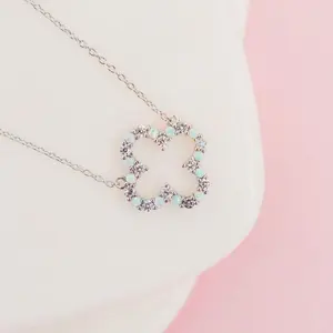 Clover Necklace in White Opal and White CZ