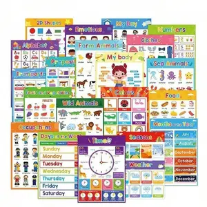 Educational Learning Poster, 4 Counts/set Number Alphabet Animal Wall Canvas Poster, Classroom School Decoration Wall Art, Frameless, Classroom Supplies Charts, Teaching Supplies