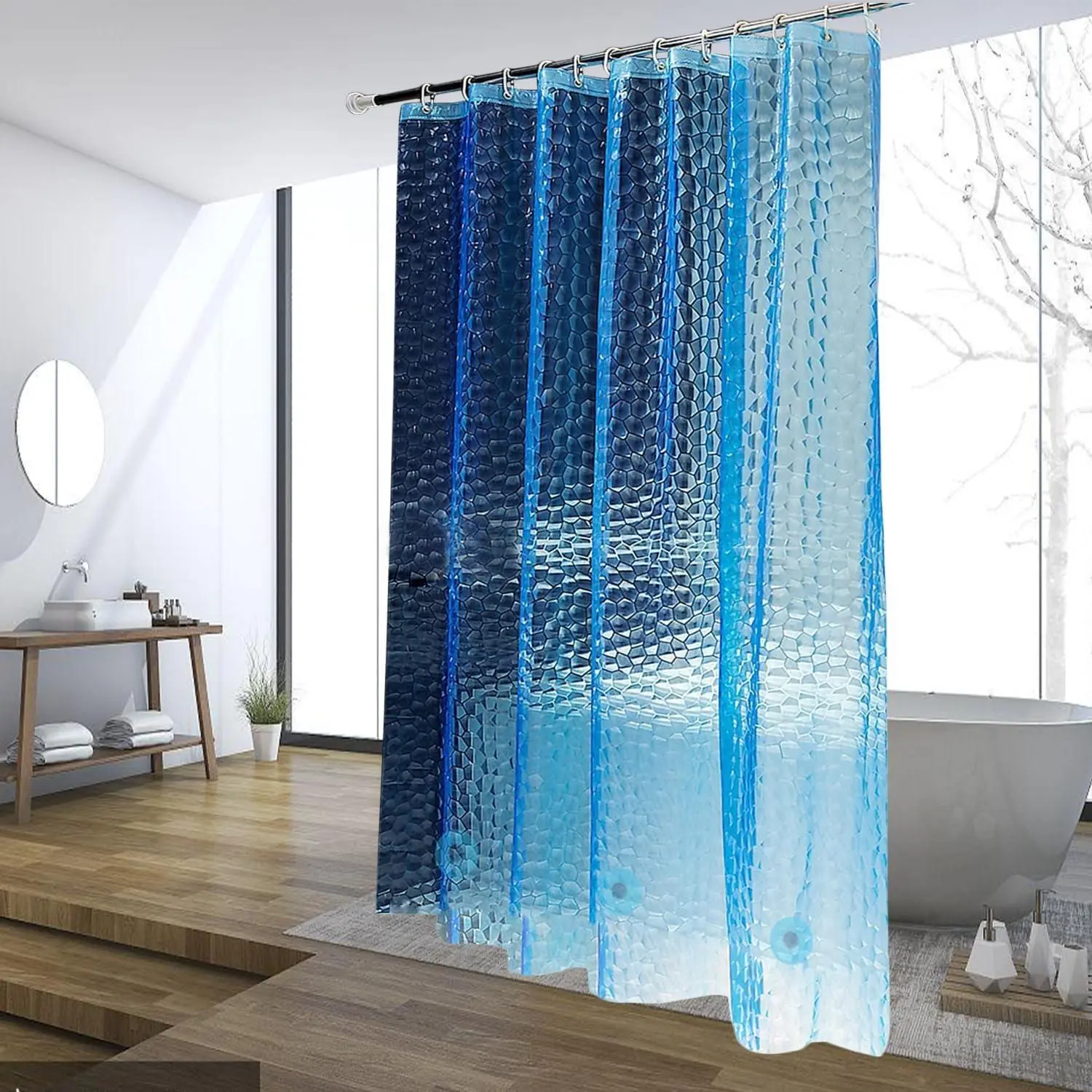 Blue Shower Curtain Liner, 100% Waterproof EVA 3D Shower Curtains with 3 Duty Heavy Bottom Magnets and 12 Rust Proof Grommets, 72X72 Weighted Shower Liner for Shower Stall, Bathtubs jssablo