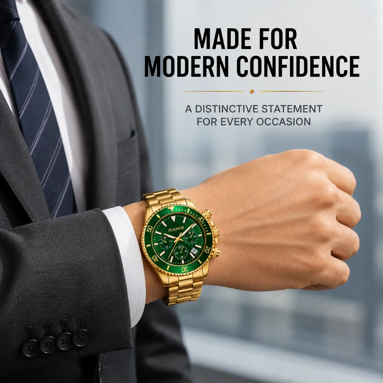 Men's Luxury Gold Chronograph Watch, Waterproof Stainless Steel Big Face Dress Watch with Date & Luminous Hands, Business Casual Quartz Fashion Timepiece for Men
