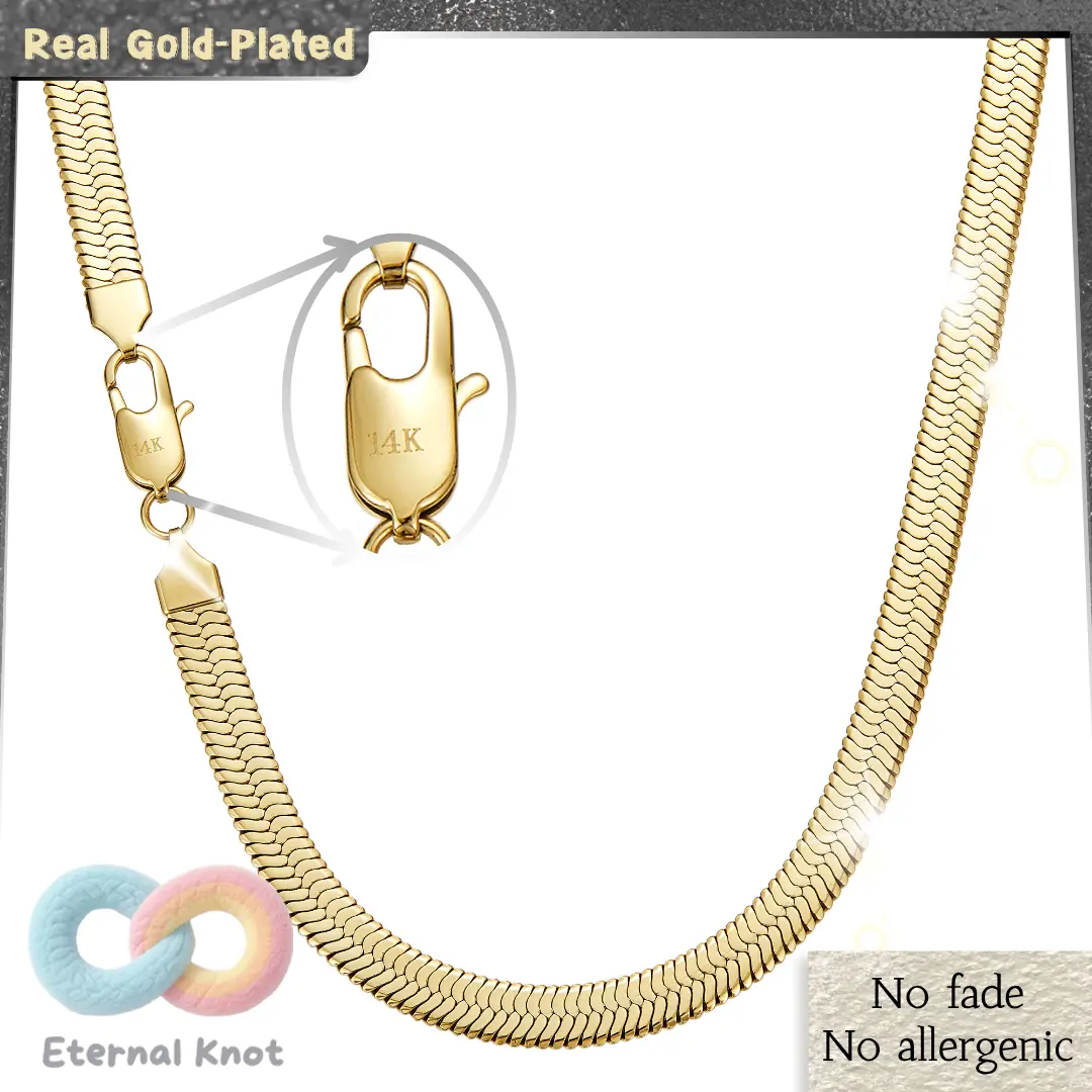 14K Gold Plated Herringbone Daintyer Choker Necklace Flat Snake Bone Chain Titanium Steel Necklace Women and Men Multiple Lengths Jewelrytrend Llight Uxury Simple Versatile Clavicle Necklace