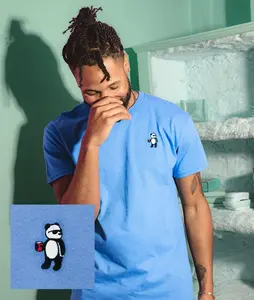 Panda Bear Embroidered Mens T-Shirt