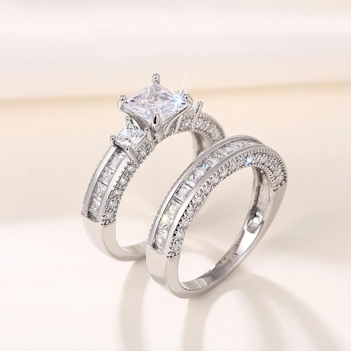 Couple Wedding Ring Set - Elegant Cubic Zirconia Engagement & Eternity Rings for Men and Women, Wedding Ring Sets, Couple Rings Set