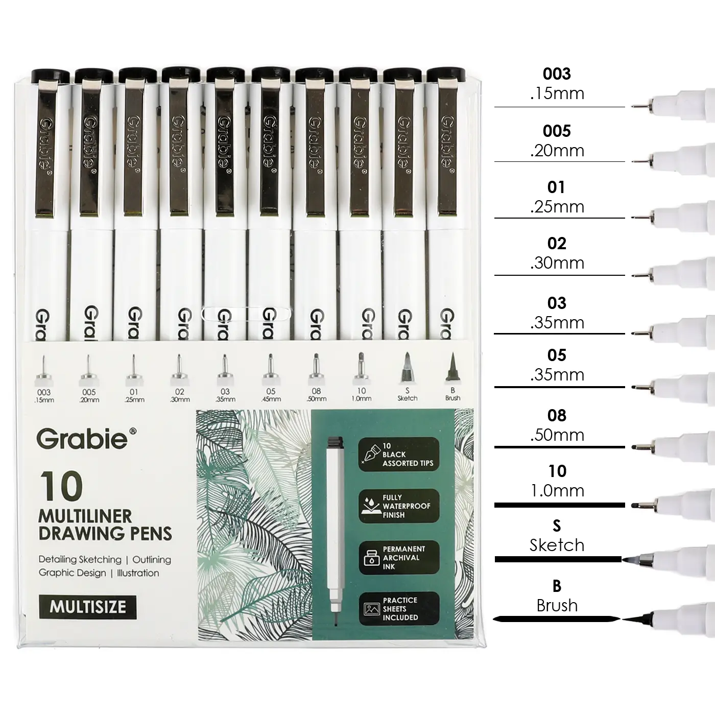 Grabie Waterproof Multiliner Set (10-Piece) - Colorful Drawing Supplies, Classroom Prizes, TikTokShopBackToSchool