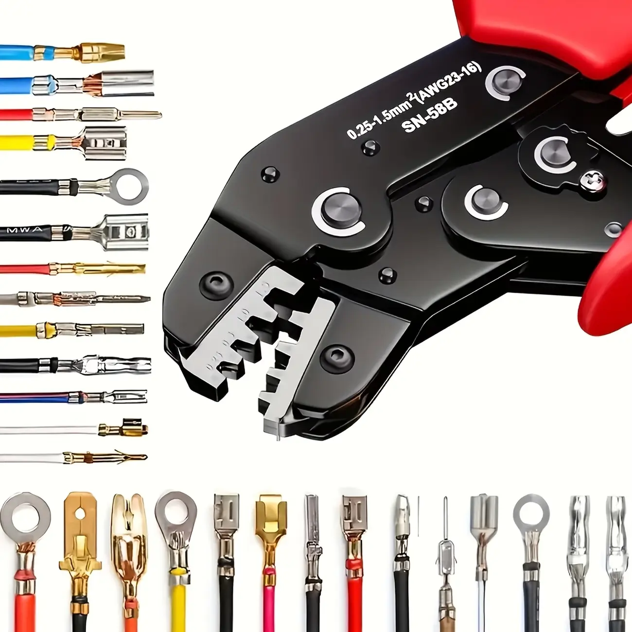 Pro Ratchet Crimper Tool - Carbon Steel Handle & Adjustable Jaws for 4-20 AWG Wires, Secures JST/Dupont/SATA/Spring Pin Terminals, Ergonomic Manual Crimping Tool for Electrical Connections, Robust Construction, Precision Crimping, Automotive Wiring