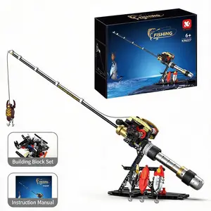 Realistic Fishing Rod Building Blocks Outdoor Leisure Garden Decor, Perfect Gift for Fishing Enthusiasts, Kids' Ideal Toy Simulation Scene