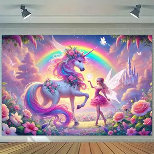 Unicorn Tapestry Fairy Unicorn Backdrop Fantasy Theme Wall Hanging Photography Background Magical Decor for Living Room Bedroom Indoor Outdoor Party Decoration