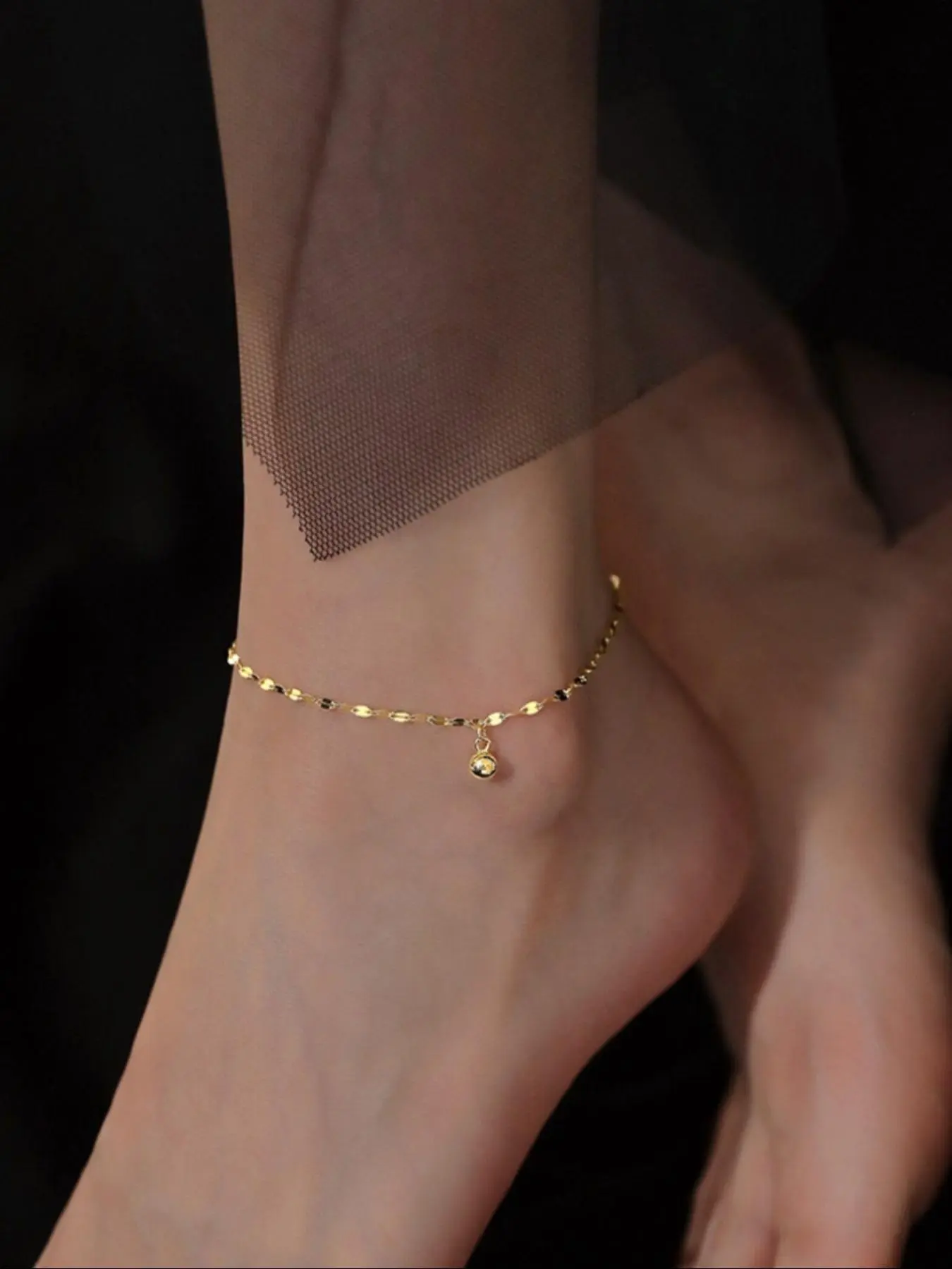 Sparkling metal chain style ankle bracelet, simple geometric bead pendant, ankle accessory suitable for sexy party wear, Elegant Fashion Accessories, Anklet, Fashionable Accessory