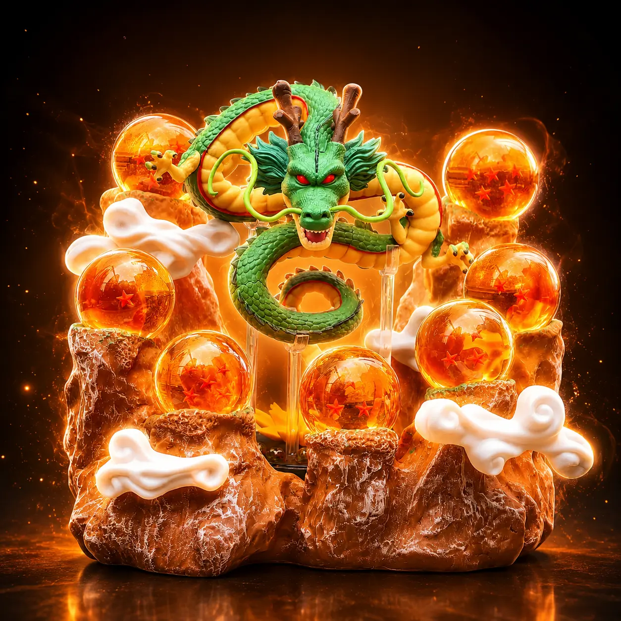 DBZ 7 Crystal Ball Dragon Statue, Detailed Resin Collectible Figurine with Mountain and Cloud Base, Fantasy Display Decor for Desk, Shelf, Home and Holiday Gifts