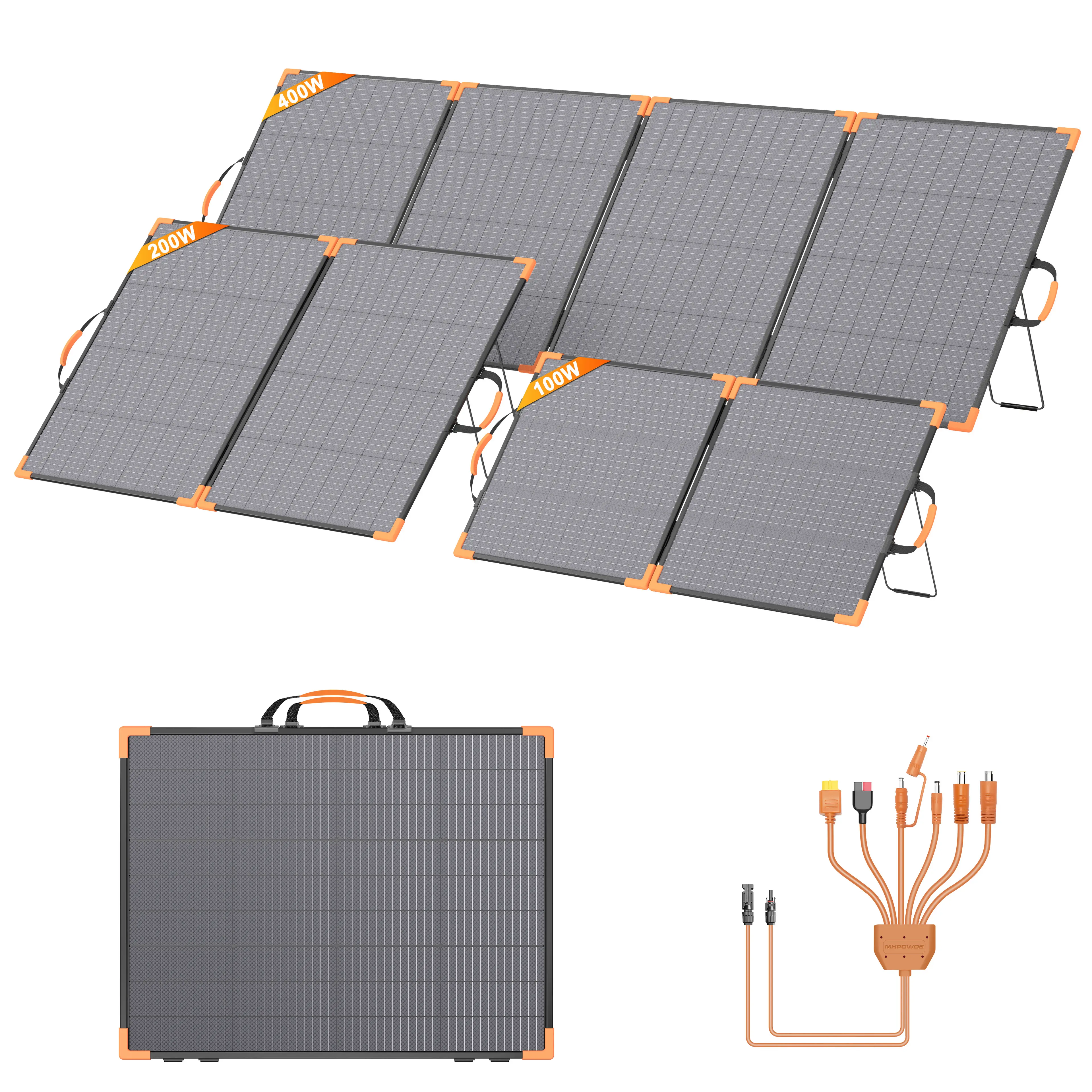 MHPOWOS 400W 200W 100W Bifacial Portable Solar Panel with 23.5% Conversion Rate, Lightweight & Foldable, IP68 Waterproof, 7-in-1 Charging Cable, Ideal for RV, Camping, and Off-Grid Use Solar Camping Panel eco flow delta Monocrystalline Suitcase