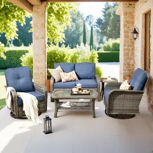 ALTRIGUS 5 Pieces Outdoor Patio Furniture Set, Outdoor Sofa Couch with Rocker Swivel Chairs and Loveseat,Coffee Table and Cushions, Wicker Rattan Sofa Set for Yard Garden Porch