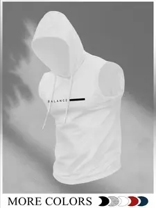 Men's Motivational Text Graphic Hooded Muscle Tank, Retro Minimalist Streetwear Fashion, Premium Comfortable Material, Relaxed Silhouette, Suited for Casual Outings, Vacation Getaways & Modern Urban Style, Great for Versatile Wardrobe Staples