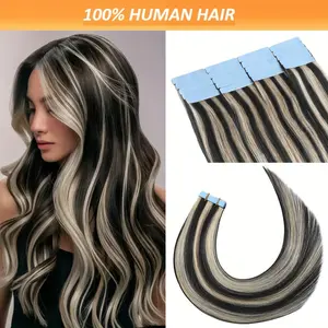 2025 Hot Human Hair Tape-In Extensions, 18-26 Inch, 20/40/60pcs, 30G/60G/90G Pack, Silky Straight Color # 1B-613, Invisible & Secure, Soft & Tangle-, Suitable for All Women