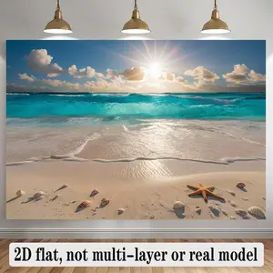 Reusable 2D Flat Polyester Banner, 1-Piece Serene Beach Sunrise Design, Ideal for Home Wall Decor, Birthday Backdrop