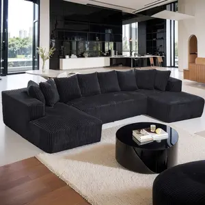 131'' Cloud U L Shaped Modular Sofa Couch, Modern Boneless Sleeper Sofa Bed Sectional Couch Furniture 6 Seater Couches with Double Chaise for Living Room & Bedroom, High-density Sponge Compressed Sofa Bed, Free Combination, No Assembly Required, Corduroy