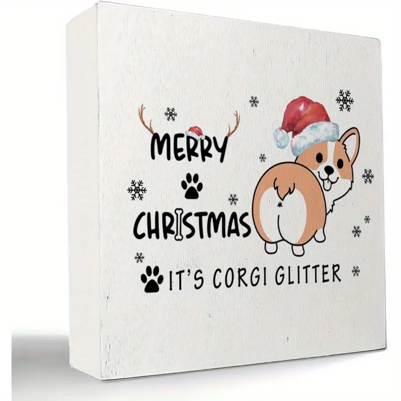 Corgi Christmas Wooden Box Signs, Corgi Christmas Decorations, Christmas Decor, Corgi Gifts for Corgi Lovers, Christmas Signs, Christmas Dog Signs for Home Decor 5x5 Inch