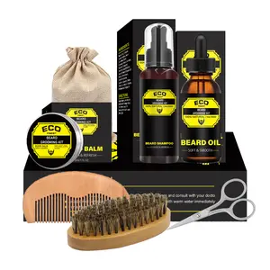 ECO FINEST Men's Beard Grooming Kit - Perfect Valentine's Day Gifts for Men, 100% Natural Beard Oil, Shampoo, Balm & Scissors Set for Growth & Shape