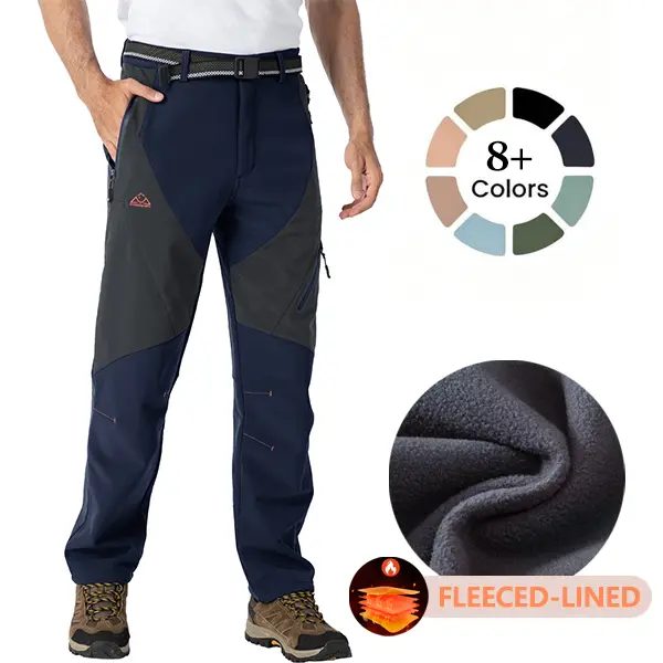 TBMPOY Men's Tech Fleece Lined Waterproof Softshell Snow Pants, Jogger Sports Fitness Outdoor Insulated Pants with Zipper Pockets for Skiing, Hiking, Climbing (Father's Day Gift)