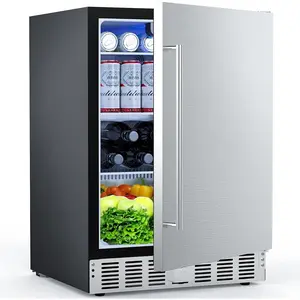 Kismile 24 Inch Beverage Refrigerator 180 Can Capacity Under Counter Freestanding Cooler with Stainless Steel Door for Patio Home Kitchen Bar Silver