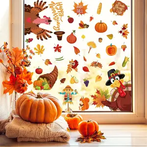 Thanksgiving Window Clings Turkey Pumpkin Window Stickers for Glass Window Decorations 9 Sheets Fall Bedroom Bathroom Door Wall Window Painting Decor
