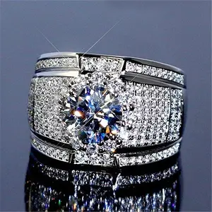 luxury full gemstone wide version of men's ring Europe and the United States luxury gemstone ring factory direct sales