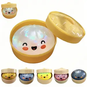 Mega Rainbow Glitter Dumpling Squishy - Soft Sensory Fidget Toy with Realistic Steamer, Anxiety Relief Squeeze Ball for Stress & ADHD