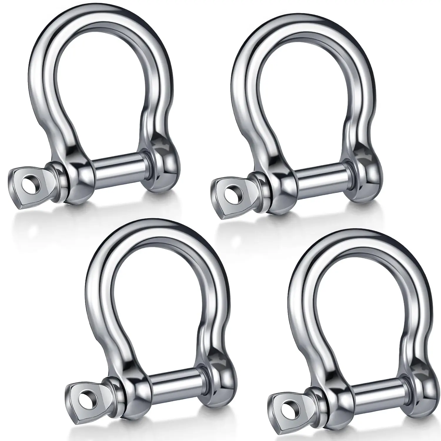 4 count 5/16 Inch Stainless Steel 304 Bow Shackle D Ring Shackles Screw Pin Anchor Shackle for Outdoor Adventure Camping Chains Wire Rope Lifting Construction