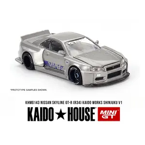 Kaido House Nissan Skyline GT-R R34 Kaido Works SHINJUKU V1, Silver, 1:64 Scale, Diecast Model Car