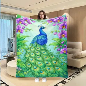 Blue Peacock Orchid Flannel Blanket, Creative Digital Print, Perfect Gift for Thanksgiving, Valentine's Day, Christmas