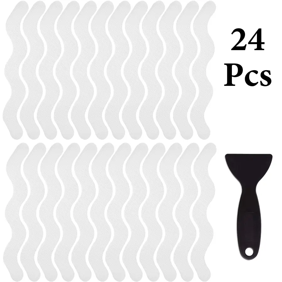 Anti Slip Shower Stickers 24 PCS Safety Bathtub Strips Adhesive Decals with Premium Scraper for Bath Tub Shower Stairs- Clear