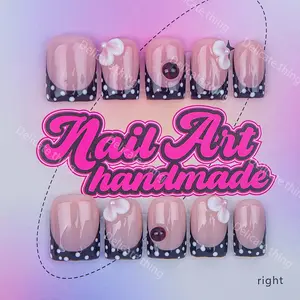 Delicatething Y2K Style Nail Set, Handmade Square Duckbill Nails, Nail Art, 4 Sizes XS S M L, Perfect Gift for Girls, Includes Jelly Glue Crystal Stick