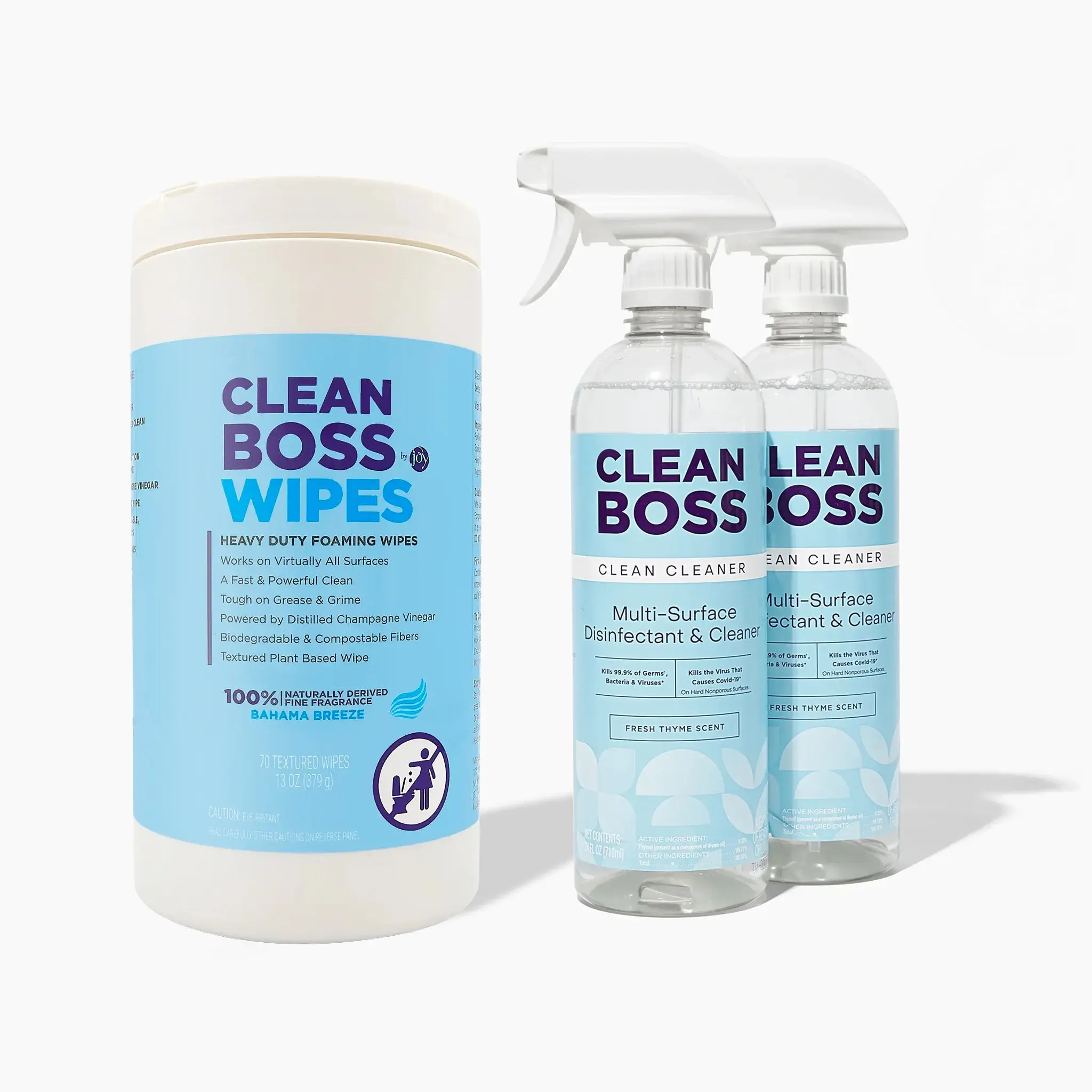 CleanBoss Botanical Disinfectant & Heavy-Duty Multi-Surface Foaming Wipes Bundle – Plant-Based Cleaner for Kitchen, Bathroom & Home (Multiple Scents)