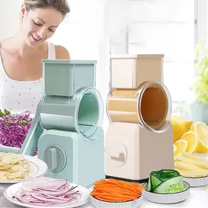 Rotary Cheese Grater Shredder with Handle,Vegetable Chopper,3 Interchangeable Blades, A Drum Vegetable Cutting Tool That Can Be Used for Shredding,High-Speed Manual Kitchen Slicer with Strong Suction Base,Easy to Clean,for Potato,Carrot, Gifts