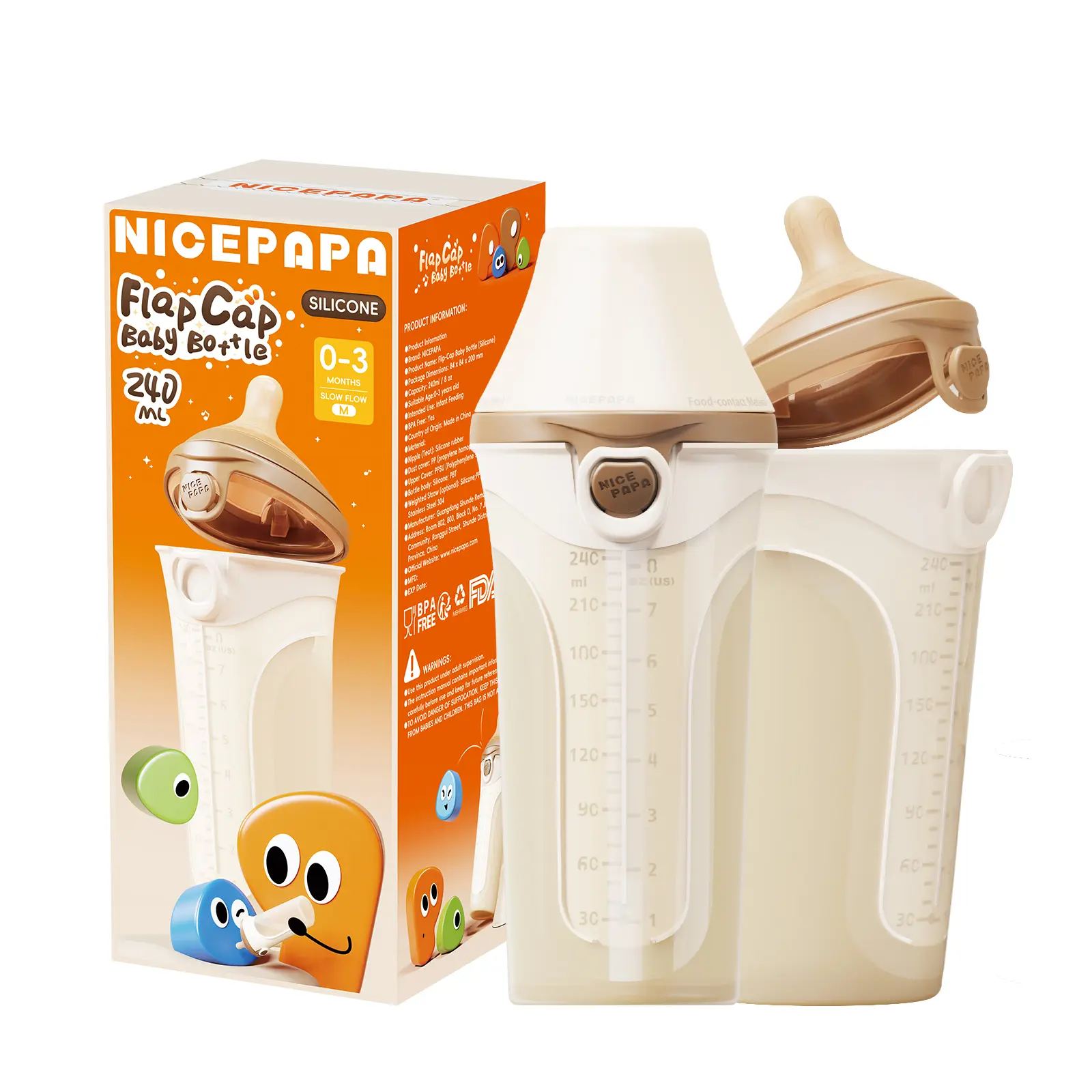 Nicepapa Silicone Baby Bottle with Breastlike Nipple, Spill Proof and Anti-Choking for Newborns 0 - 3 Months, BPA Free, Spill-Proof Baby Bottles & Accessories, Easy To Clean, Leak-Proof