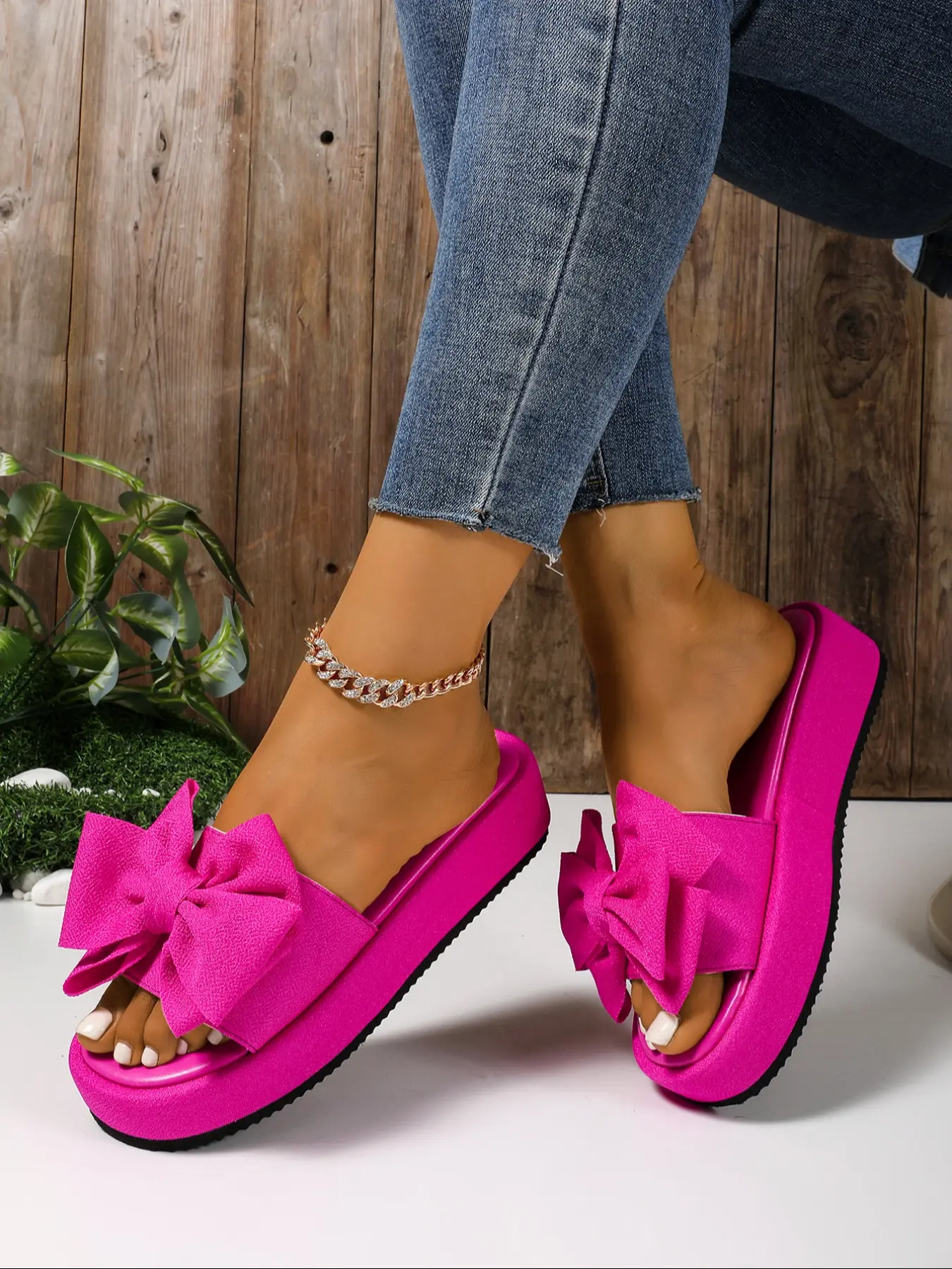 Women's Bowknot Solid Color Thick Sole Open Toe Sandals, Elegant Fashion Casual Daily Shoes, Comfortable Summer Footwear, Fashionable Platform Sandals, Casual Trendy Sandals