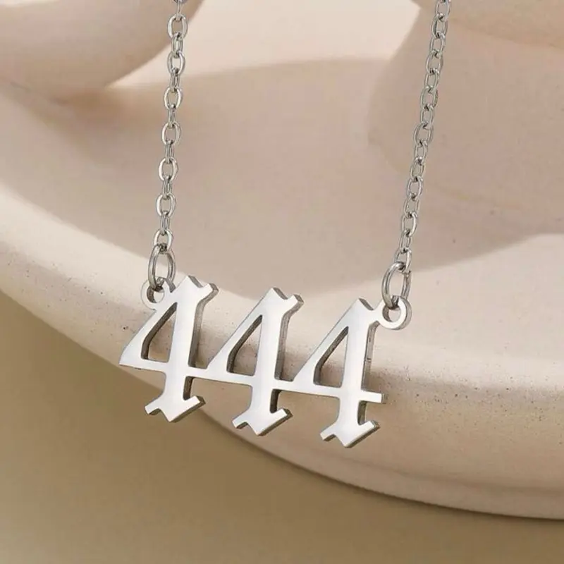 Stainless Steel Numerology Necklace 18K Gold Plated Titanium Steel Pendant Number 444 Unisex Fashion Jewelry