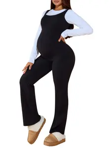 Maternity Ribbed Knit Jumpsuit for Pregnant Women, Stretchy Sleeveless Overalls with Back Support Bands & Flexible Fit, Soft One-Piece Long Pants for All-Day Comfort, Maternity Clothes, Maternity Outfits, Maternity Clothing, Pregnancy Clothes