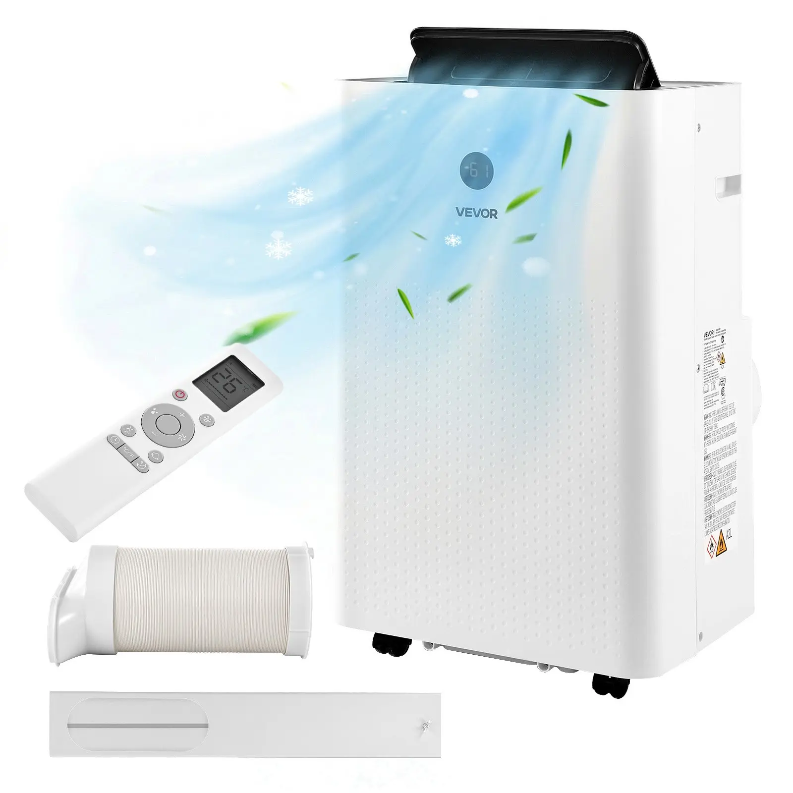 VEVOR 120V 12000 BTU ASHRAE (8150 BTU SACC) Portable Air Conditioner with Dehumidifier, 4-in-1 Modes, LED Touch Panel, Remote Control, 24h Timer, Sleep Mode, ABS, 66.14 Lbs / 30 Kg, 17.01x13.78x27.56 in for Indoor Rooms, 17.01 X 13.78 X 27.56 In