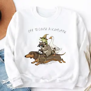 Off To Cause A Kerfuffle Sweatshirt or T-Shirt, Funny Dachshund, Frog Meme, Raccoon Tee, Silly Goose, Short Sleeve Unisex T-Shirt